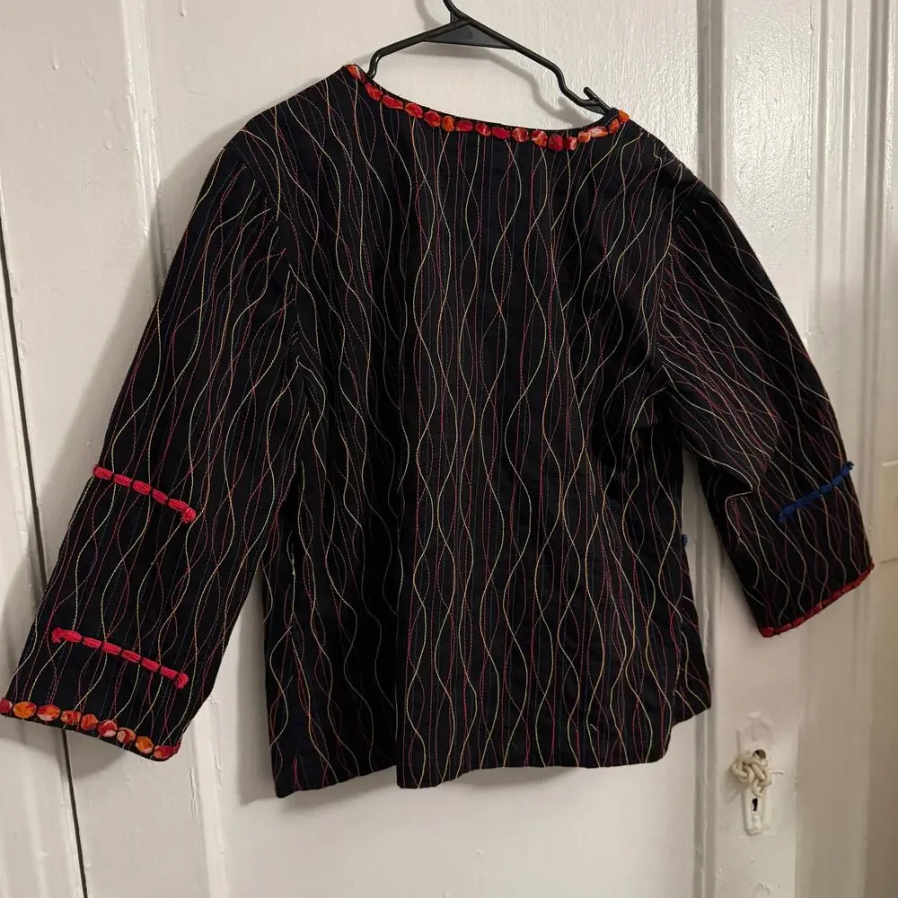 Multicolored Embroidery Boho‎ Bohemian Indie Artsy Teacher Black Blazer